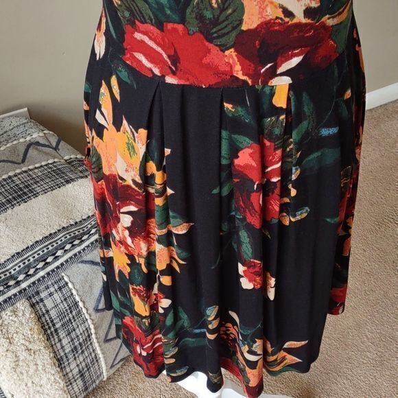 DouBCQ Women's Floral Print Casual Flowy‎ Pleated Loose Dress with Pockets Sz L - Picture 6 of 15